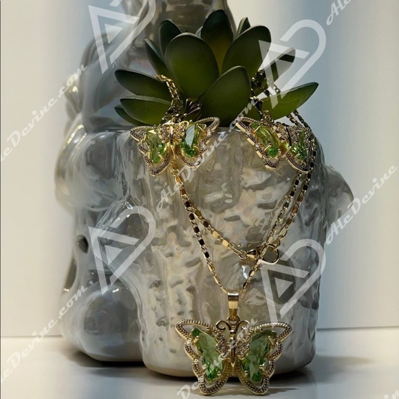 Green Butterfly set (gold plated) - Picture 7 of 7